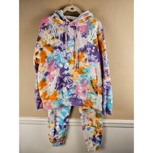 Rebel Minds Womens Graphiti Tie Dye Sweatsuit Hoodie & Jogger Pants Medium Large